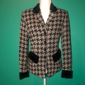 Houndstooth Jacket with Faux Fur Trimmings